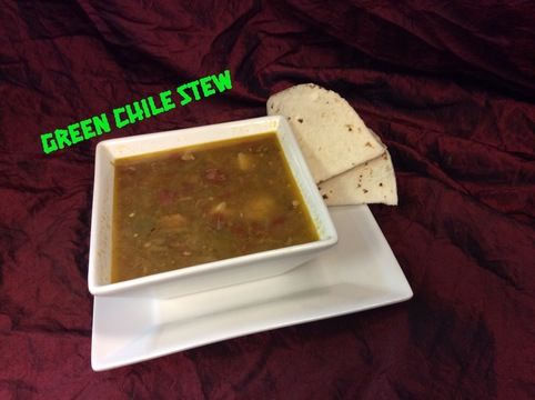 Medicated Madness Green Chile Stew, as plated at Chile Addiction