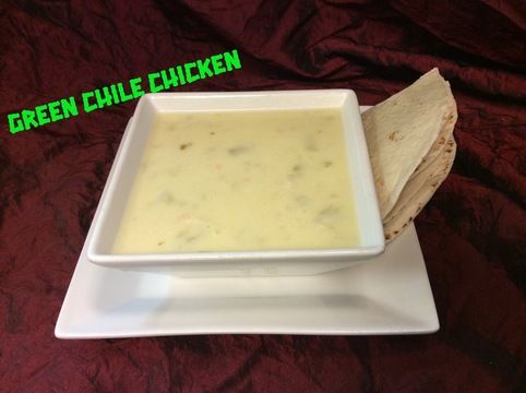The Ultimate Fixx Green Chile Chicken Soup, as plated at Chile Addiction